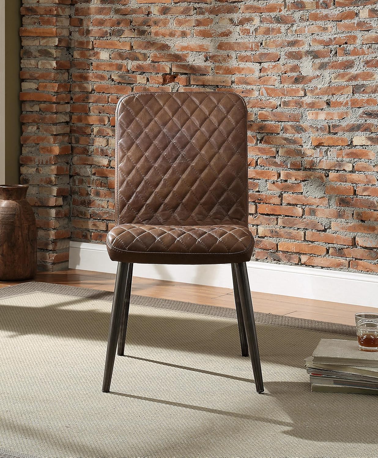 Acme Millerton Leather Dining Side Chair in Chocolate (Set of 2)