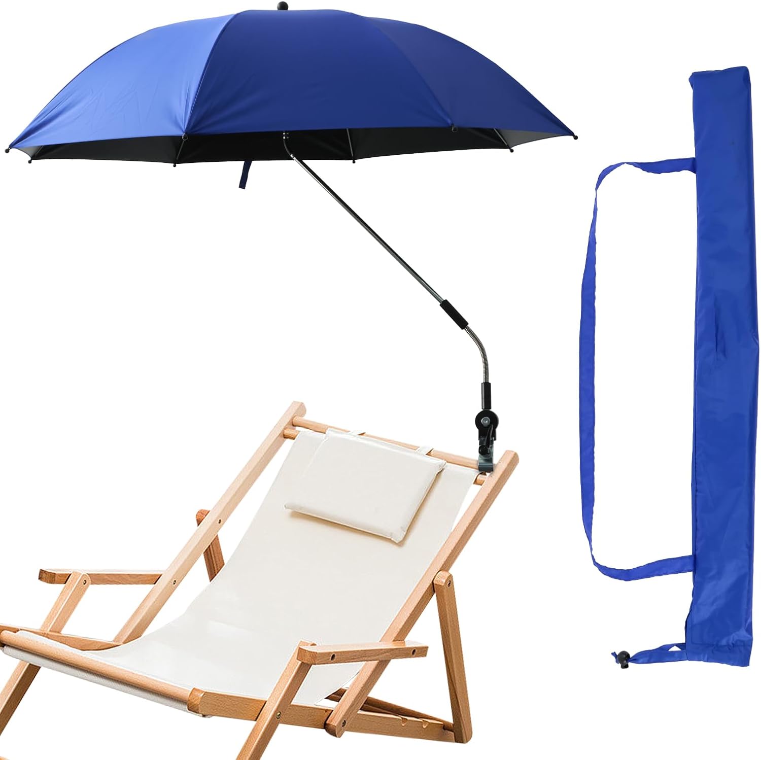42 Inch Beach Umbrella with Universal Clamp, 360° Adjustable Outdoor UV Protection Umbrella Camping Chair Umbrella, Windproof Outdoor Patio Umbrella for Patio Garden Beach Pool Backyard, As