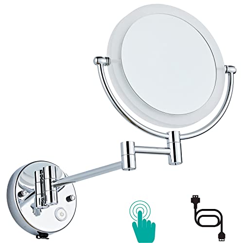 Wall Mounted Makeup Mirror with 10X Magnification, 8 Inch Double Sided Vanity Magnifying Vanity Mirror with Led Lights for Girls, USB Rechargeable, Touch Control ON/OFF Matte Black (Black)