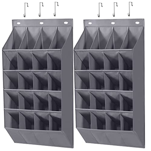 STORAGE MANIAC 2 Pack Over the Door Shoe Organizer, Hanging Shoe Organizer, 12 Large Pockets Shoe Storage Rack Organizer for Closet and Dorm Narrow Door Shoe Storage, Grey