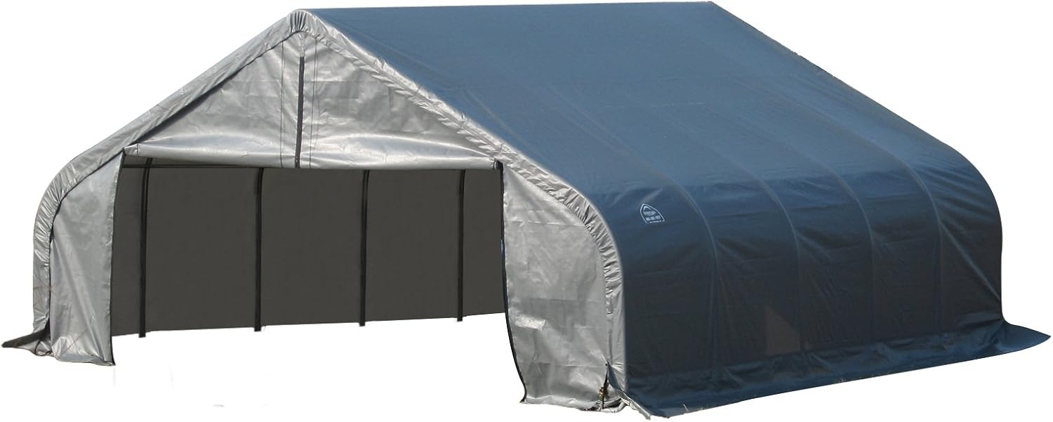 ShelterLogic 9627-OG-4744-O-10410 Peak Style Vehicle Hangar with Cover, Grey/Green