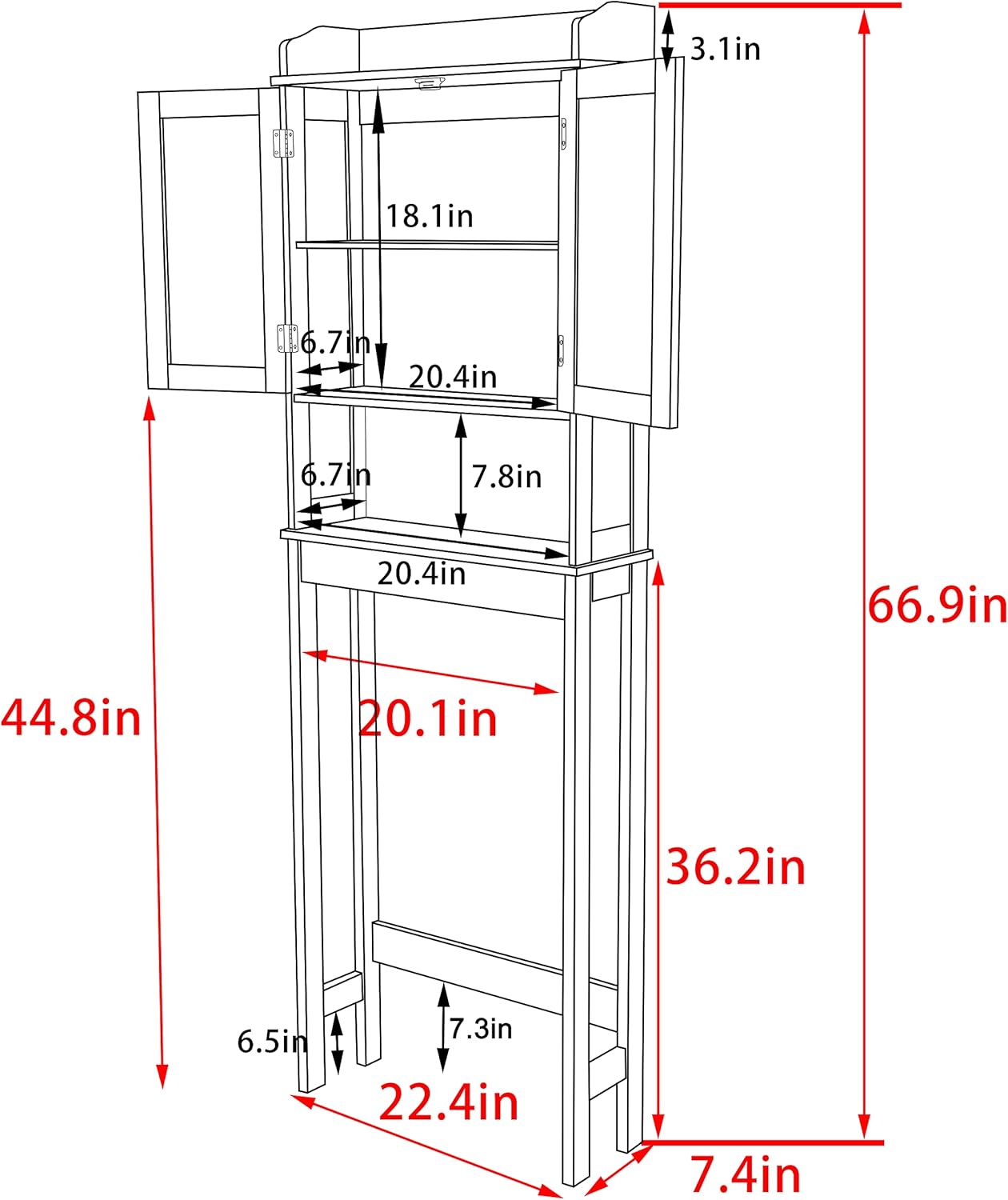 Over The Toilet Storage Bathroom Organizer and Small Freestanding Cabinet W/Adjustable Shelf & Storage Rack, Bathroom Space Saver, Grey