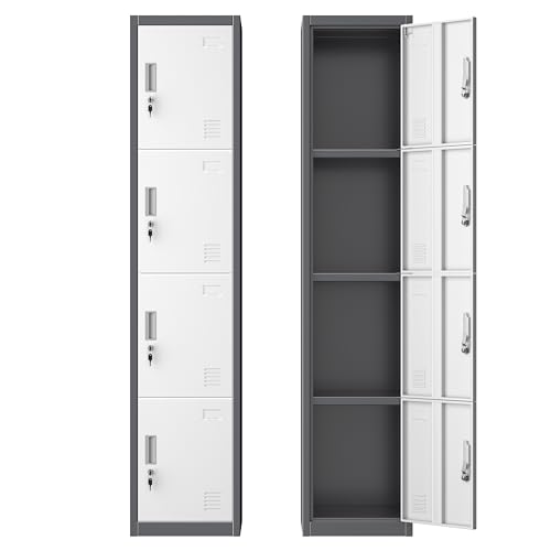 Pataku Metal Lockers for Employees with Lock, Steel Storage Locker with Shelves, Black Grey Locker Storage Cabinet, Metal Storage Cabinet with 2 Doors for School, Office, Gym, Staff