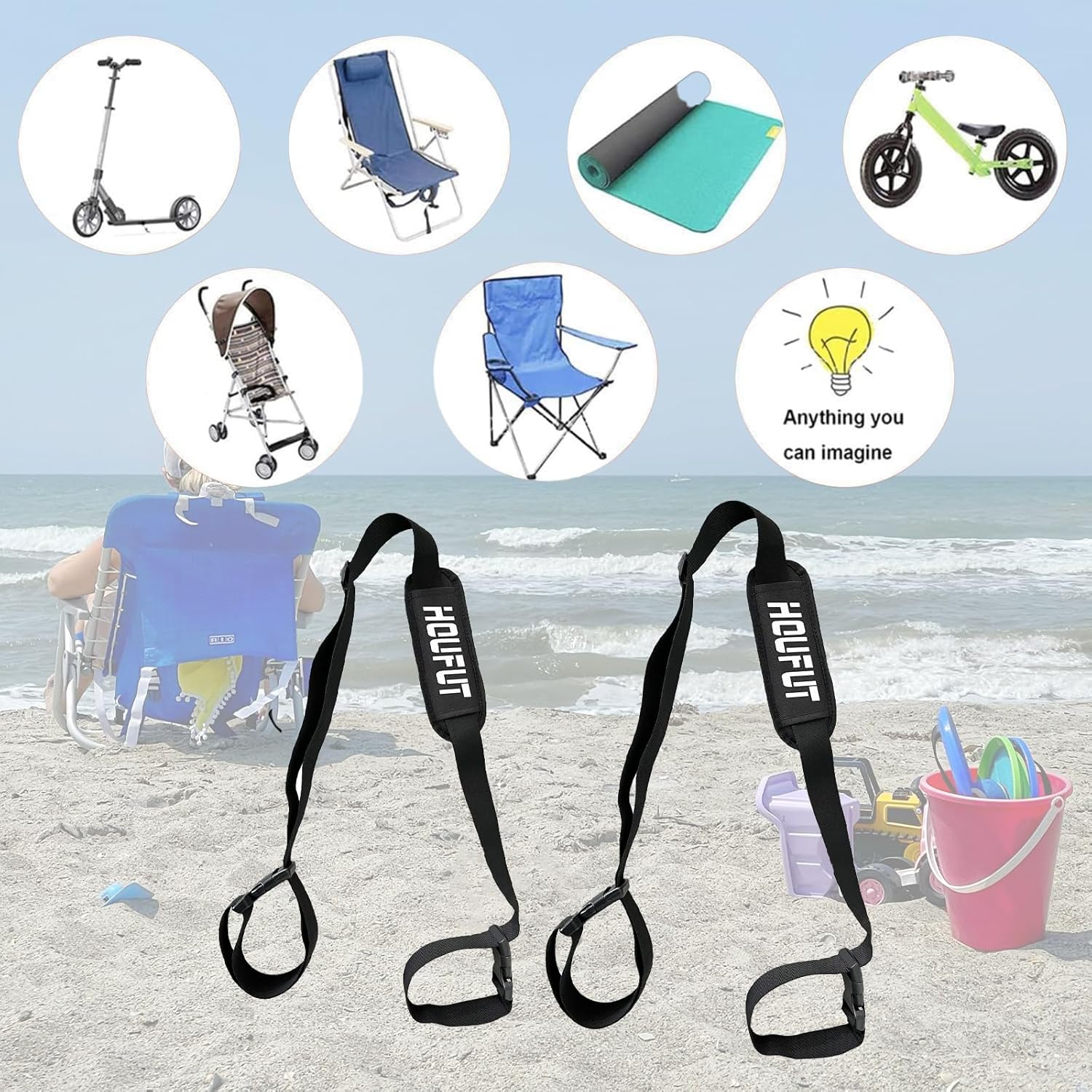 2 Pack Carry Strap for Beach Chair Folding Chair, Adjustable Shoulder Strap for Camp Chair, Replacement Carry Strap for Beaches, Camping, Backpacking, Picnics Outdoor and Other Items