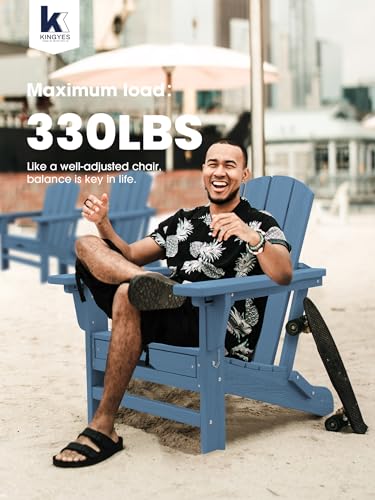 KINGYES Folding Adjustable Adirondack Chair with Retractable Ottoman Set of 4, HDPE All Weather Chair with Cup Holder, Wood-Like Reclining Adirondack Chair- Versatile Adirondack Chair, White