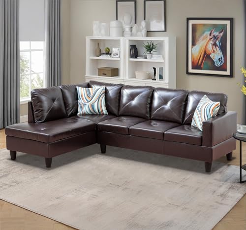 Leather Sectional Sofa Couch,L-Shape Sofa Sectional Couch Set with Chaise for Living Room/Apartment/Office(Black，Facing Left Chaise)