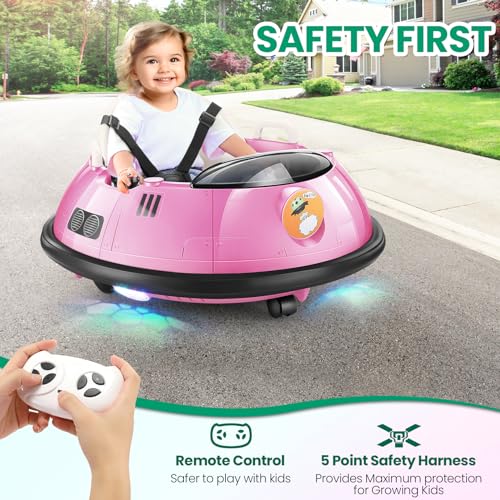 Hikole Baby Electric Bumper Car with Parent Remote, 12V Toddler Ride on Bumper Cars for Boys Girls 3-5, 5-Point Harness, Flashing LED Lights, 360 Degree Spin, Kids Bumper Car Ages 1-3, Blue