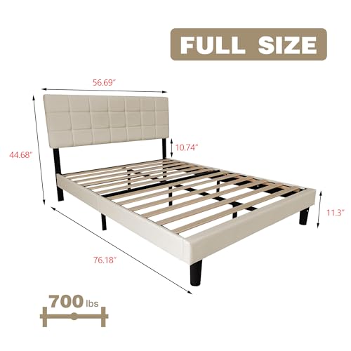 Upholstered Full Size Bed Frame Platform with Adjustable Headboard Wood Slats Support No Box Spring Needed Easy Assembly Linen Black