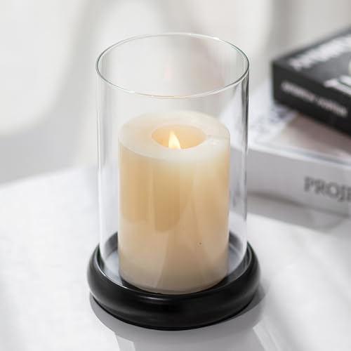 Sziqiqi Gold Hurricane Candle Holder - Clear Glass Pillar Candle Holder Cylinder Lantern with Metal Tray for Mantel Fireplace Coffee Dining Table Decorative Table Centerpieces for Christmas Wedding