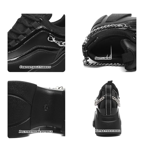 Women's Leather Wedge Casual Sneakers,Lace-Up Platform Sneakers,Anti-Slip Shock Absorbing High Heeled Fashion Sneakers