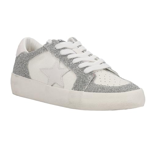 VINTAGE HAVANA Womens Reflex Glitter Lace Up Sneakers Shoes Casual - Silver, White