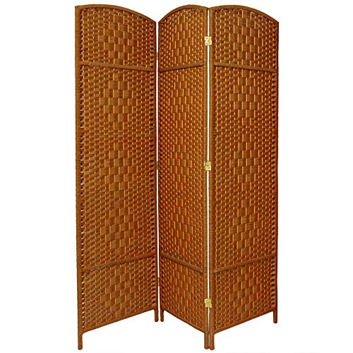 Oriental Furniture 6 ft. Tall Diamond Weave Fiber Room Divider - Light Beige - 4 Panel