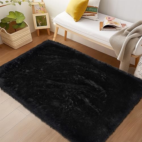 Fluffy Rug Non Slip 2x3 Feet, Deep Rainbow Tie-dye Chair Rug for Living Room, Cute Indoor Floor Rug for Girls Room