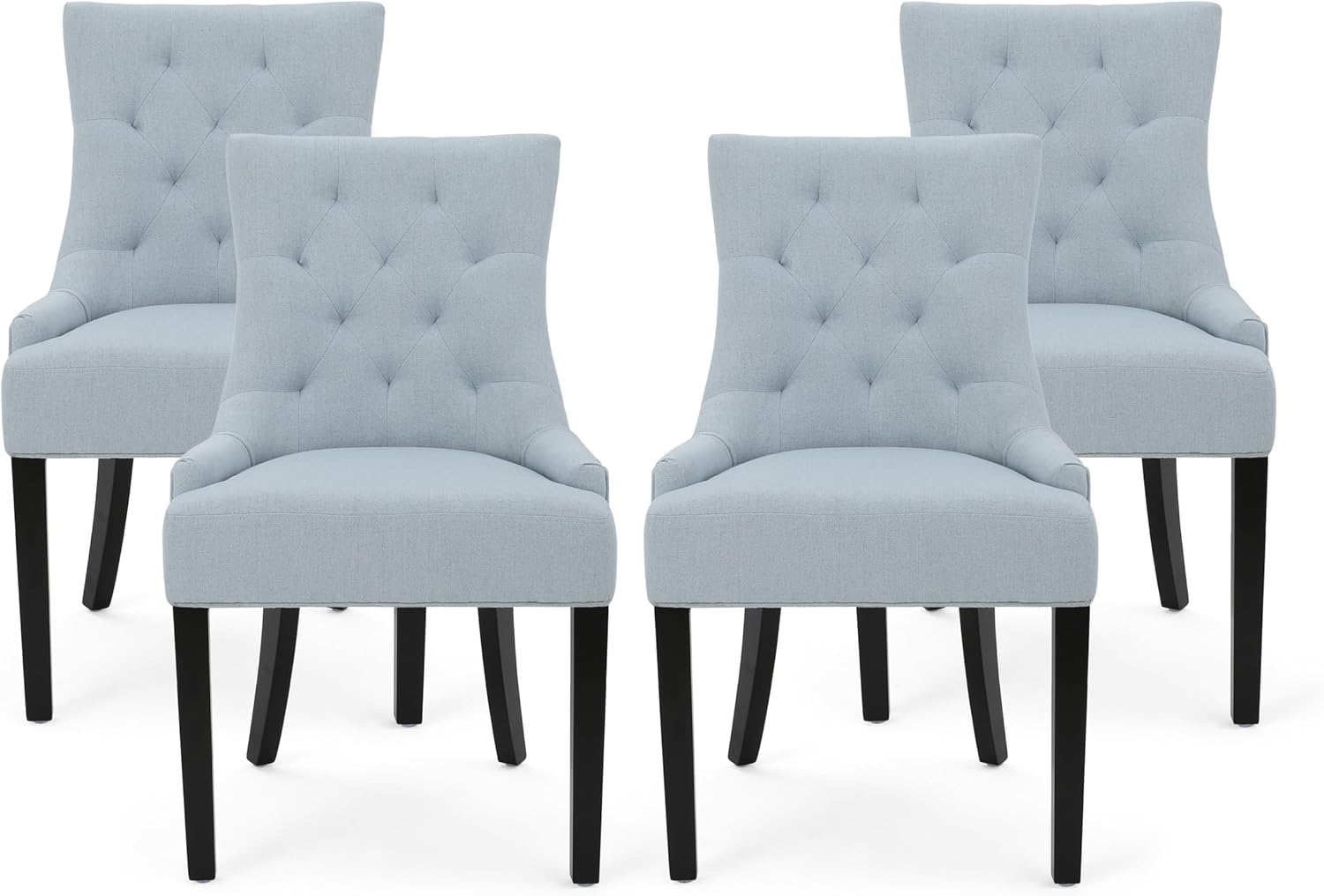 GDFStudio Contemporary Tufted Dining Chairs (Set of 4), Light Sky Fabric and Espresso