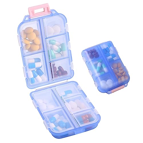 1Pack Travel Pill Organizer - 10 Compartments Pill Case, Compact and Portable Pill Box, Perfect for On-The-Go Storage, Pill Holder for Purse (Blue with 156 Stickers)