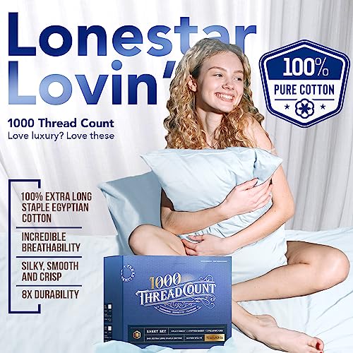 100% Egyptian Cotton Queen Size Sheet Set - 1000 Thread Count 4 PC Cotton Sheets for Queen Bed, Soft, Cooling Extra Long Staple Luxury Hotel Sheets - Fits upto 18” Deep Pocket - Silver