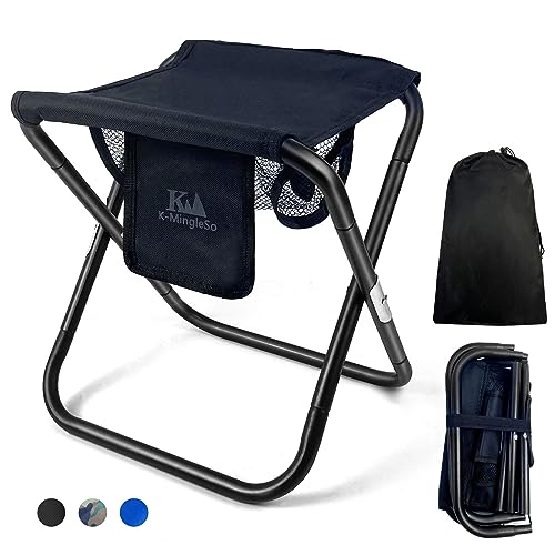 Upgraded 13 Inch Portable Folding Camping Stool with Side Pocket Mesh Pocket and Molle System, Lightweight Foldable Stool for Adults Gardening Travel BBQ Fishing with Carry Bag[Blue]