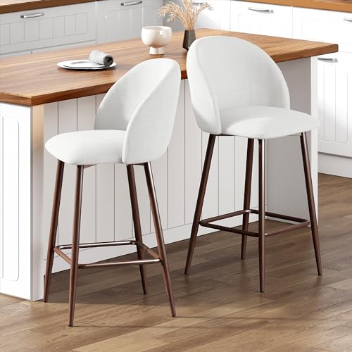 soges Bar Stools Set of 2, 26.7 Inch Counter Height Modern Bar Chairs with Back Support and Metal Legs, Kitchen Breakfast Bar Stools with Footrest for Home Island, Beige
