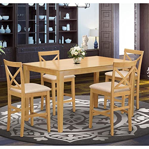 East West Furniture Capri 7 Piece Kitchen Counter Height Set Consist of a Rectangle Dining Room Table and 6 Wooden Seat Chairs, 36x60 Inch, CAPU7H-OAK-W