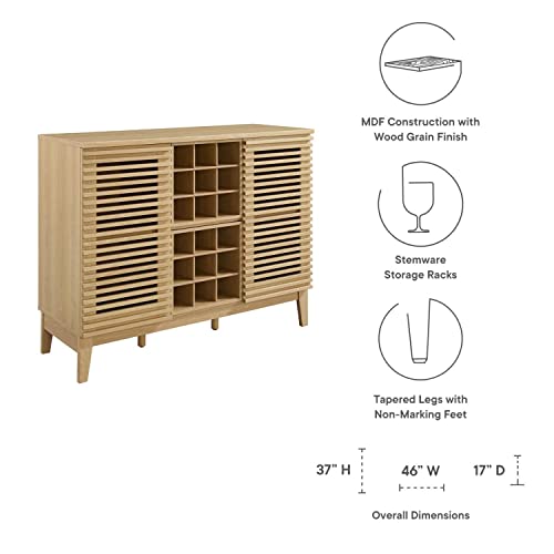Modway Render Mid-Century Modern Wine Bar Cabinet in Oak, 17 x 46 x 37