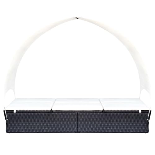 Double Sun Lounger with Canopy Poly Rattan Black,Escape to Relaxation with Our Premium 2Person Sun Lounger with Canopy Sun Loungers, Chaise Lounges, Patio Furniture