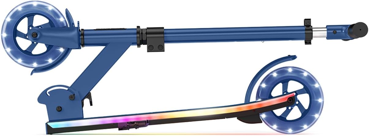 Jetson Highlight 2-Wheel Kick Scooter, Kinetic Lights on Deck and Wheels, 6 Inch Wheels, Rear Brake, Easy-Folding Mechanism, Ages 6+, Blue, JHGLT-BLU