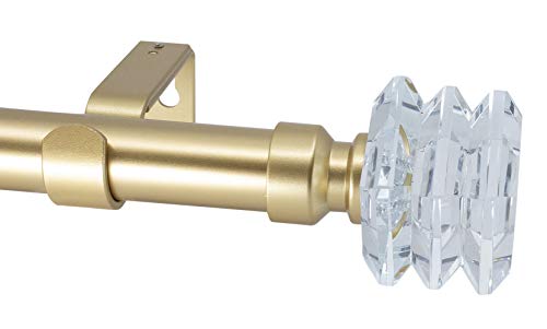 Meriville Lione 1-Inch Diameter Single Window Treatment Curtain Rod, Crystal Finial, 48-inch to 84-inch Adjustable, Satin Nickel