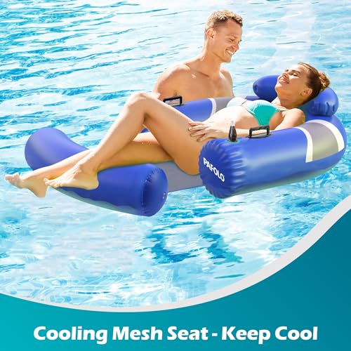 Inflatable Pool Float Lounge Chair, Fast Inflation Floating Adult for Pool or Lake, Inflatable Pool Floats Air Chambers with Adjustable Backrest, Cupholder, Arm Support and Mesh Bottom
