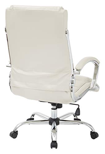 Office Star FL Series Faux Leather Adjustable Executive Office Chair with Padded Arms and Chrome Finish Accents, Cream