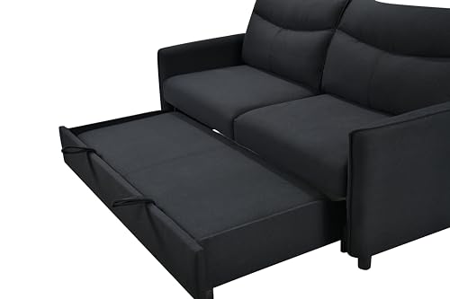 3 in 1 Convertible Sleeper Sofa Bed, Modern Fabric Loveseat Futon Sofa Couch Pullout Bed, Small Love Seat Lounge Sofa w/Reclining Backrest, Furniture for Living Room, Grey (Black)