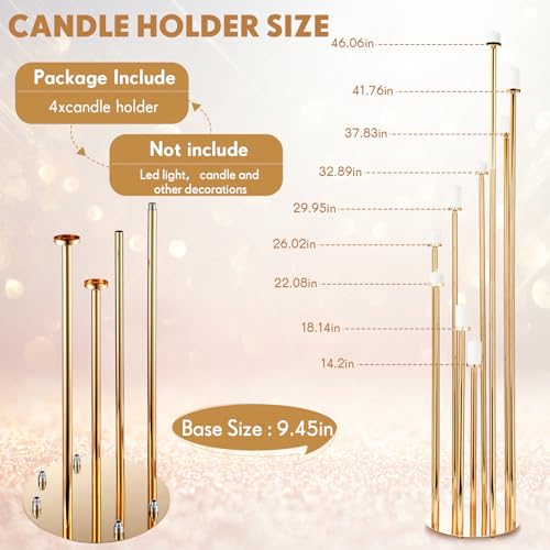 Nosiny 9 Arm Floor Candle Holder 46'' Metal Floor Candelabra Pillar Candle Holders Candle Sticks Holder Decor for Home Birthday 4th of July Party Wedding Banquet Decoration(Gold, 2 Pcs)