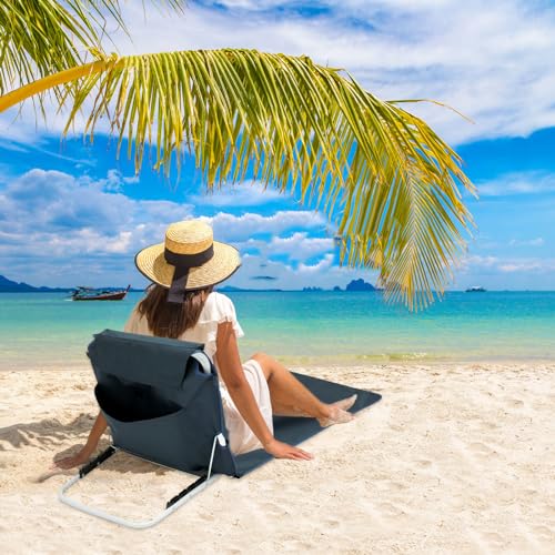 Beach Chair Folding Lounge Chairs for Adults Lightweight Lawn Chair Portable Beach Mat Lounge Chair with Adjustable Shoulder Strap for Outdoor Camping Travel Patio Beach Pool Picnic