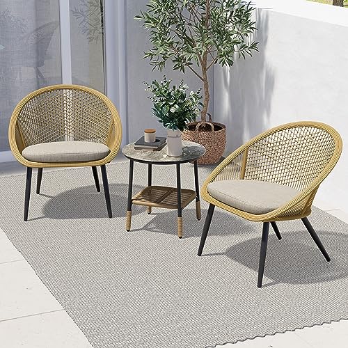 Grand patio 3-Piece Patio Bistro Set with Heavy-Duty Anti-Rust Aluminum Frame Wicker Outdoor Conversation Chairs Sets with Coffee Table for Balcony Yard Gray Cushions