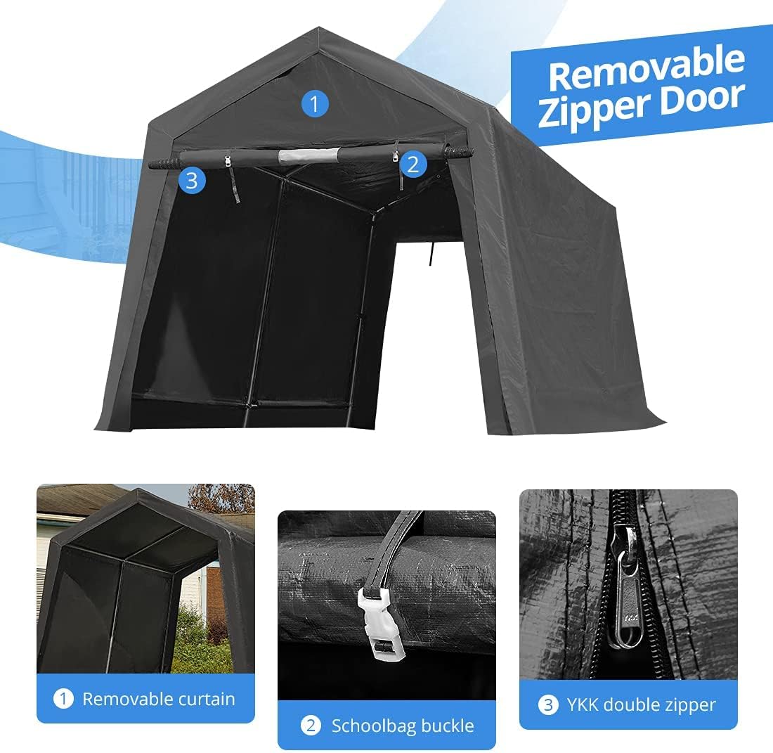 ADVANCE OUTDOOR 10x10 ft Heavy Duty Outdoor Patio Anti-Snow Portable Canopy Storage Shelter Shed Carport with 2 Roll up Zipper Doors & Vents for Snowmobile Garden Tools, Gray