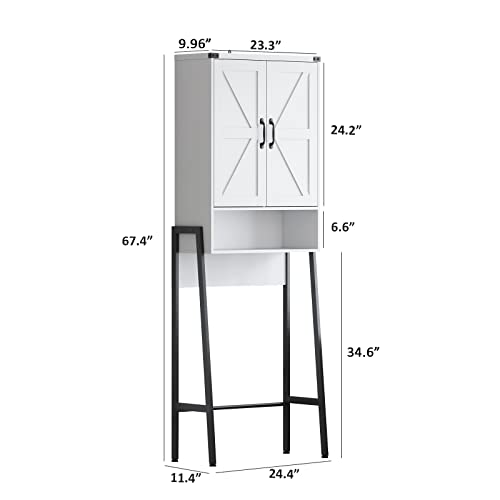 Over The Toilet Storage Cabinet/ Organizer with 2-Door Blinds Design, Freestanding Space Saver Bathroom Toilet Rack/ Stands