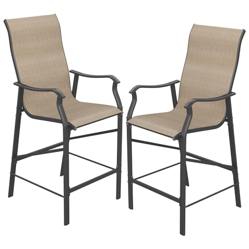 UDPATIO Patio Chairs Bar Stools Set of 6,Outdoor Bar Height Chairs with High Back and Armrest,Metal Frame and Breathable Textilene for Balcony,Pool,Deck,Garden(Dark Gray)