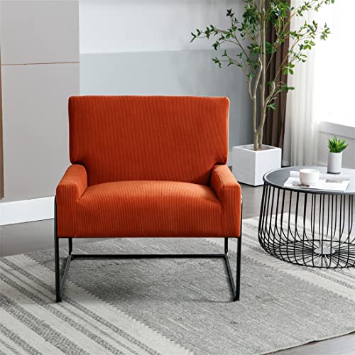 Accent Chair, Modern Velvet Upholstered Armchair with Metal Frame, Premium High Density Soft Single Sofa Chair with Backrest and Low Armrest, Reading Chair for Living Room Bedroom Apartment, Orange