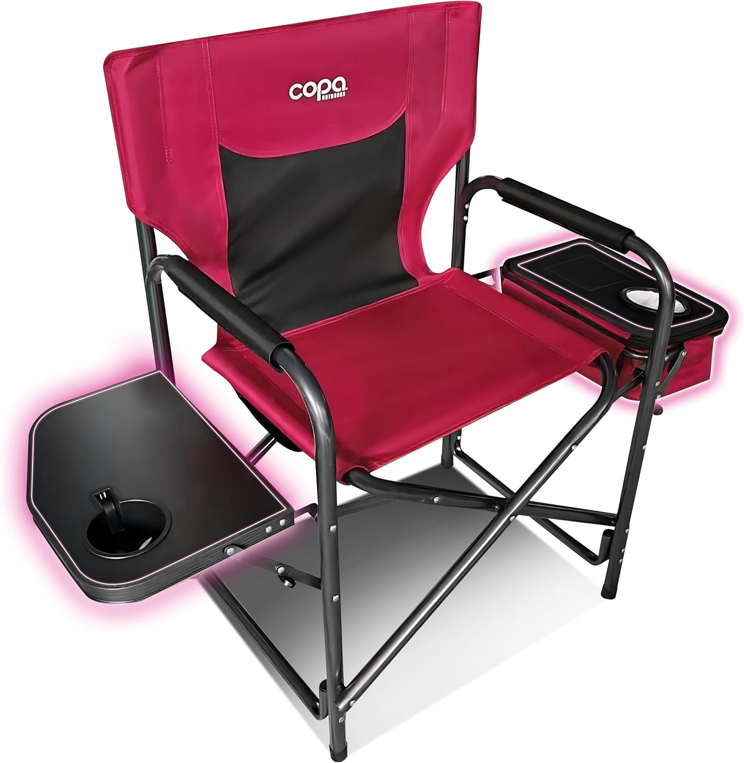 copa Ultralight Camping Directors Chair with Foldable Side Table and Cooler Camping Chairs for Adults Heavy Duty for Camping, Lawn, Sports and fishing chair (Burgundy)