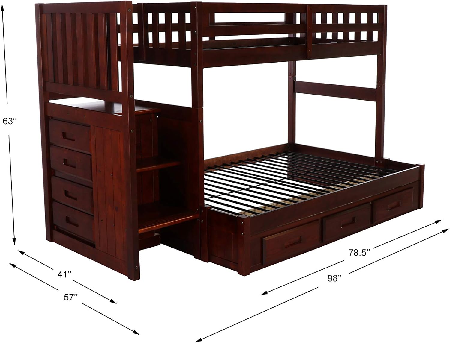 Discovery World Furniture Mission Staircase Bed with 3 Drawer Storage, Twin Over Full, Merlot