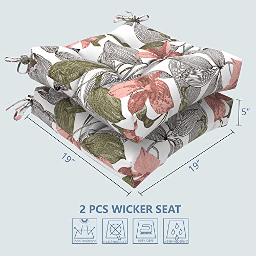 LVTXIII Outdoor Wicker Seat Cushions, Decorative Tufted Chair Pads 19”x19”x5” Seat Cushion Sets for Patio Garden Home Office Chair, Round Back, Set of 2, Clemens Noir Blue