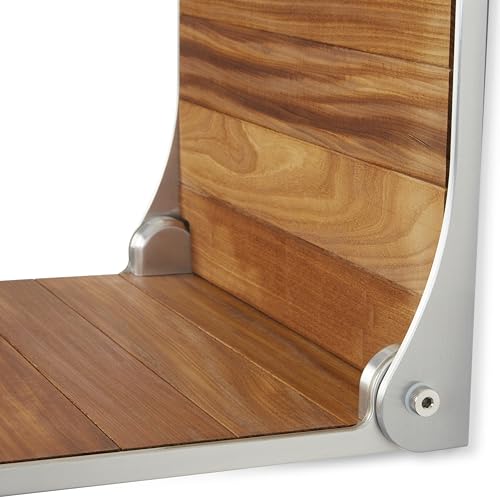 Seachrome Silhouette Natural Teak Wood Wall Mount Folding Shower Seat Bench with Matte Black Frame