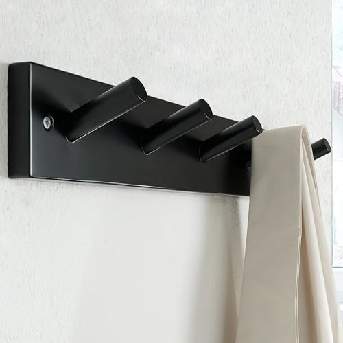 SKOLOO Wooden Wall Mounted Coat Rack,16'' Hole to Hole, 5 Pegs Bamboo Wall Hook for Hanging Clothes Robes Towels Hats,Black