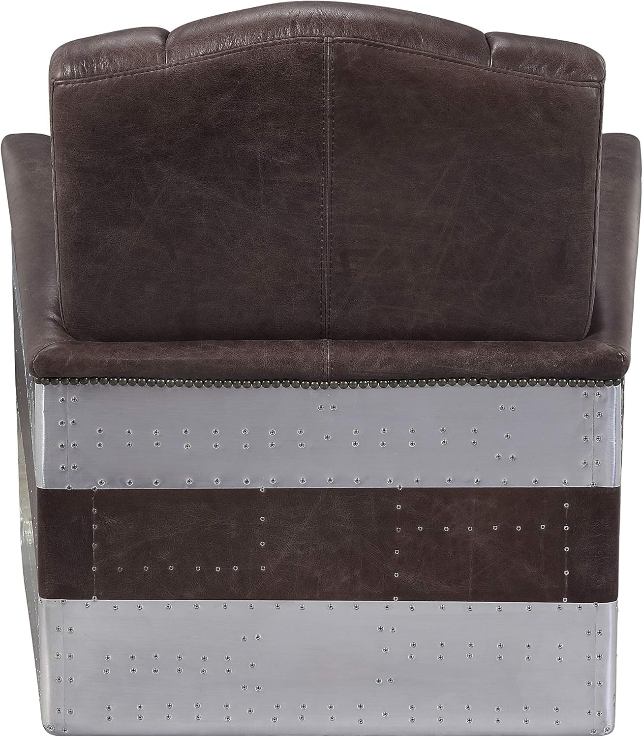 Acme Brancaster Top Grain Leather Accent Chair in Retro Brown and Aluminum