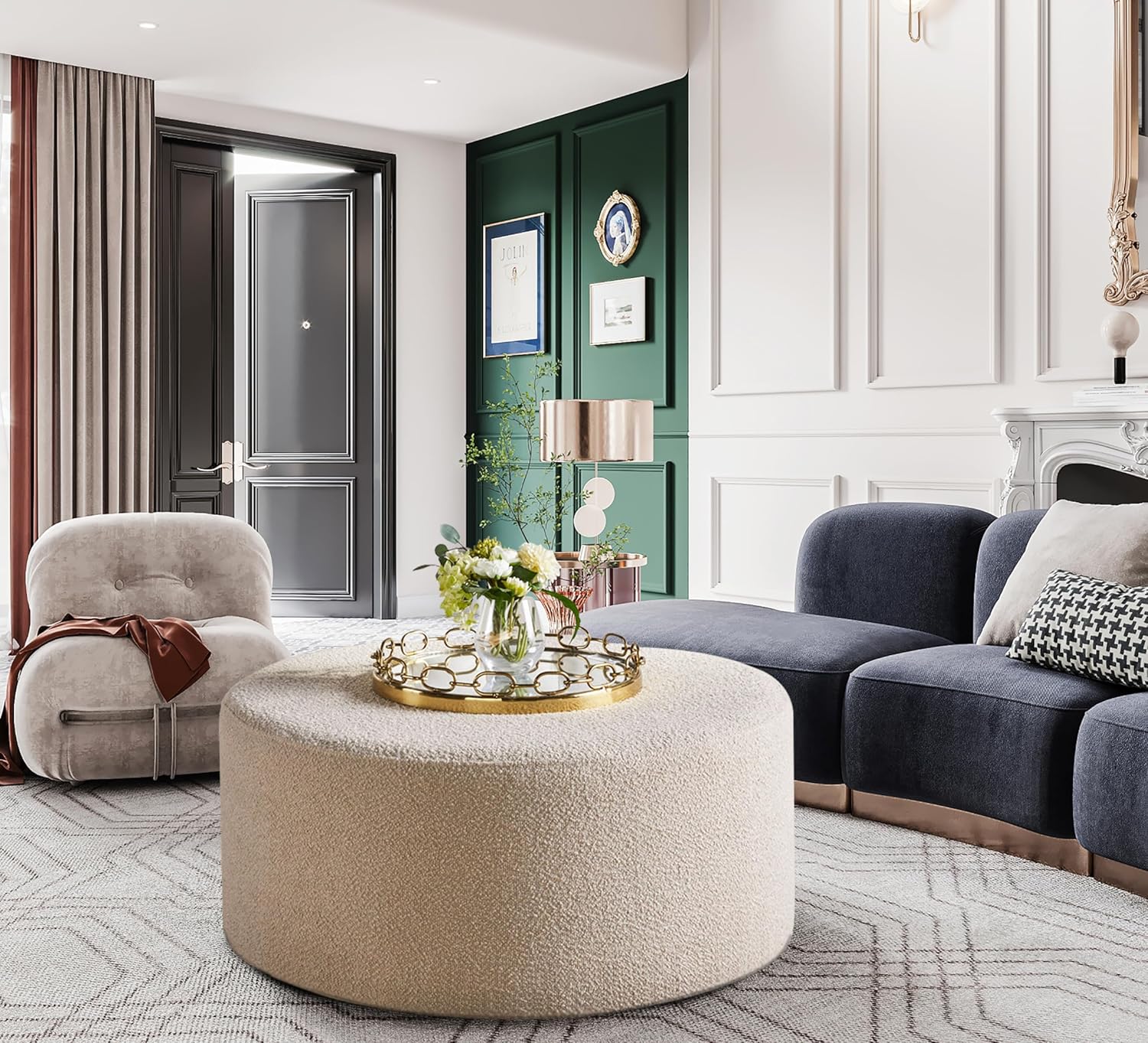 Round Coffee Table - Boucle Upholstered End Table, Multi-Functional Ottoman & Seat for Living Room, Bedroom, Entryway, Office (Taupe) 32