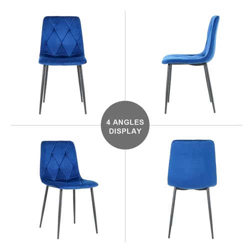 Velvet Dining Chairs Set of 4, Modern Upholstered Dining Room Chairs Tufted Dinner Chairs Counter Stools Kitchen Chairs with Black Metal Legs Curved Backrest, Retro Green