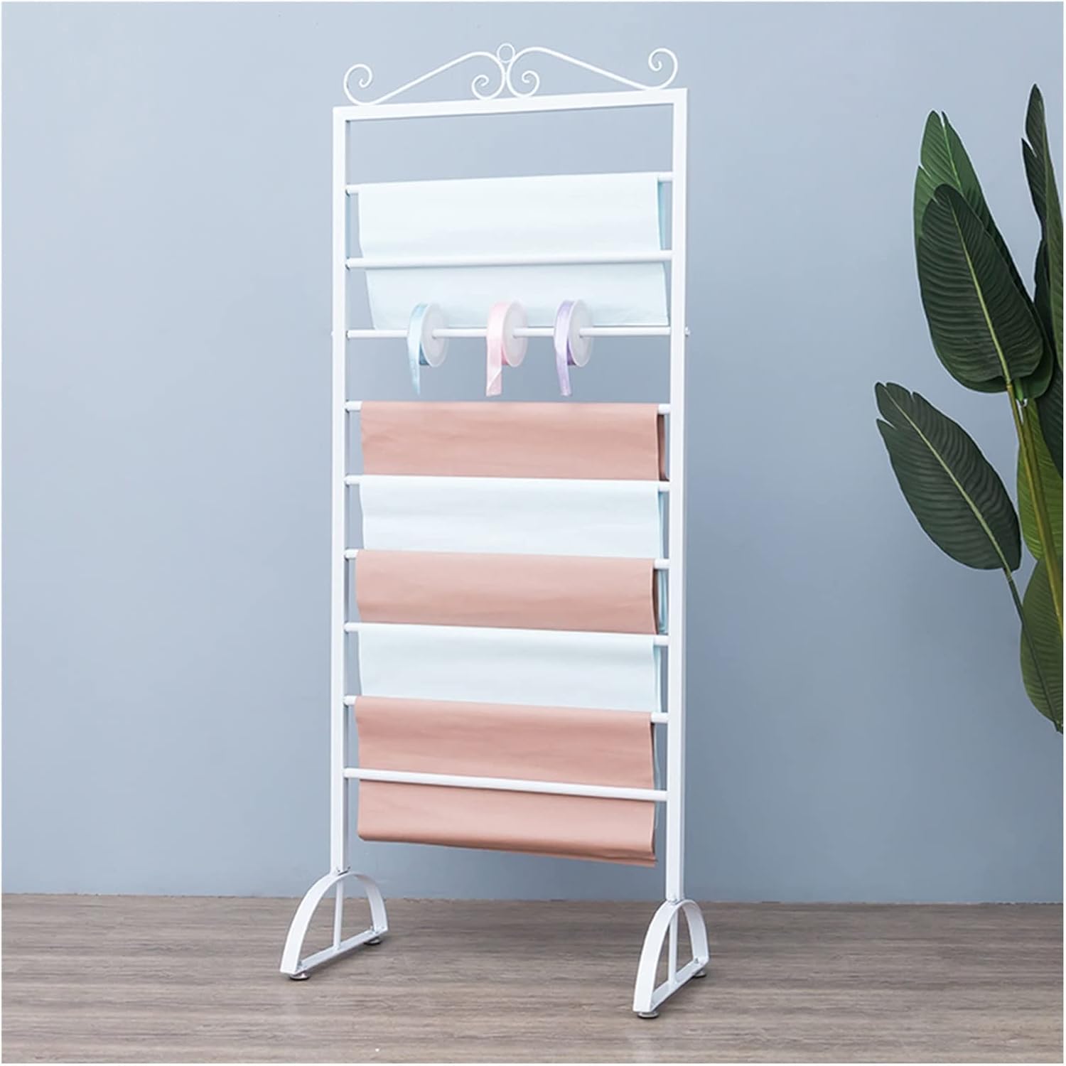 Crafts Ribbon Holder Organizer Rack Multifunctional Vertical Stand Holder for Wrapping Paper/Ribbon, Metal 9 Tier Scarf Storage Organizers Rack Commercial with Anti-Slip Foot Pad