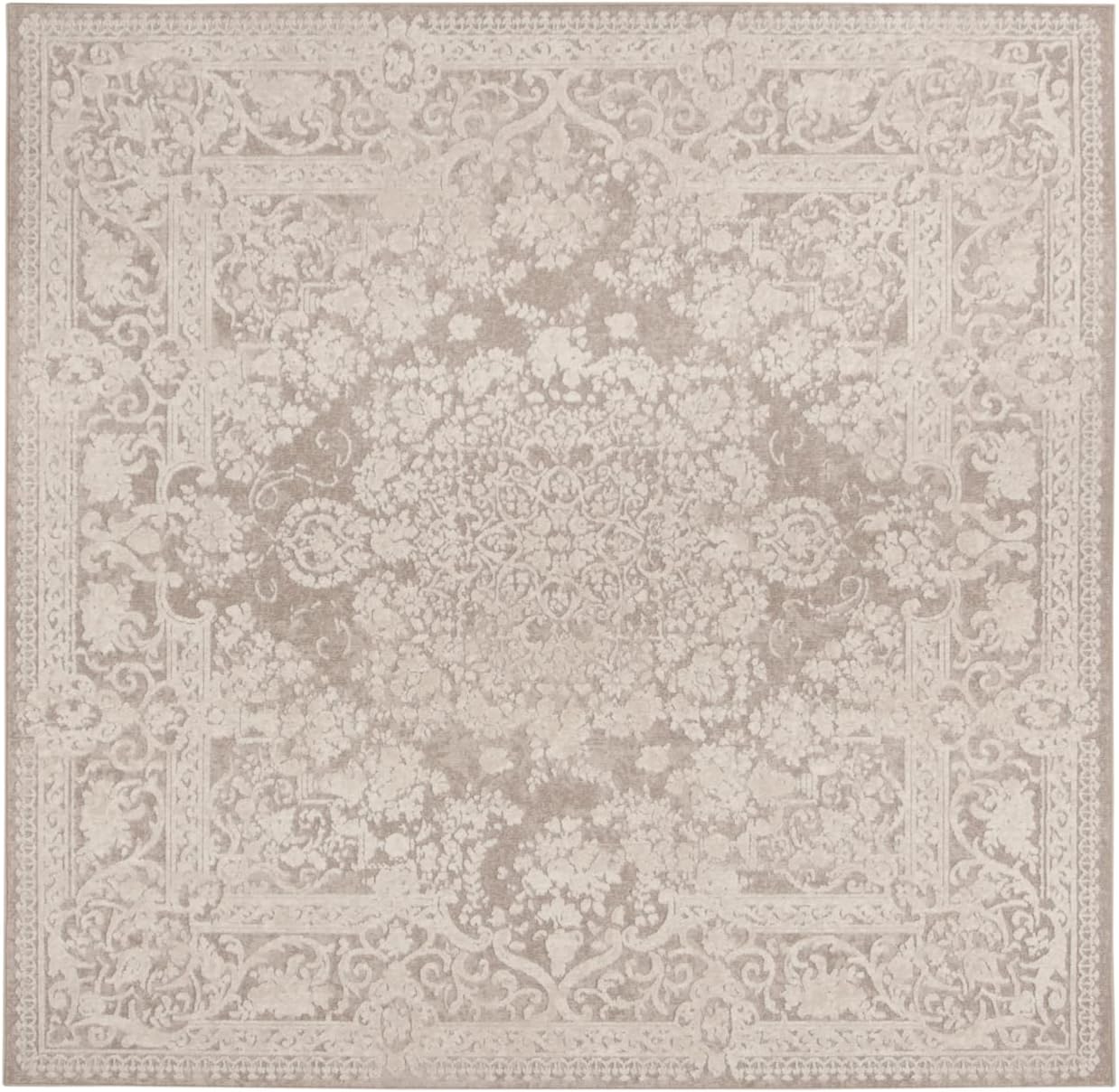 SAFAVIEH Reflection Collection Area Rug - 12' Square, Beige & Cream, Vintage Distressed Design, Non-Shedding & Easy Care, Ideal for High Traffic Areas in Living Room, Bedroom (RFT664A)