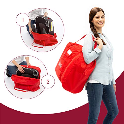 Backless Booster Seat Travel Bag - Red | Water-Resistant 600D Nylon | Fits Most Backless Booster Seats | Easy to Carry with Luggage Handle | includes ID Card Slot.