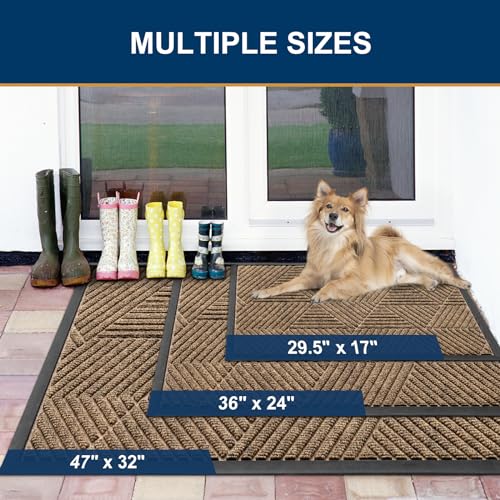 smiry Front Door Mat Outside Entrance, Heavy Duty Natural Rubber Mat, Sturdy Trap Dirt and Moisture Indoor Outdoor Door Mat, Easy Clean Low Profile Doormat Outdoor Entrance, 36x24 Inch, Black
