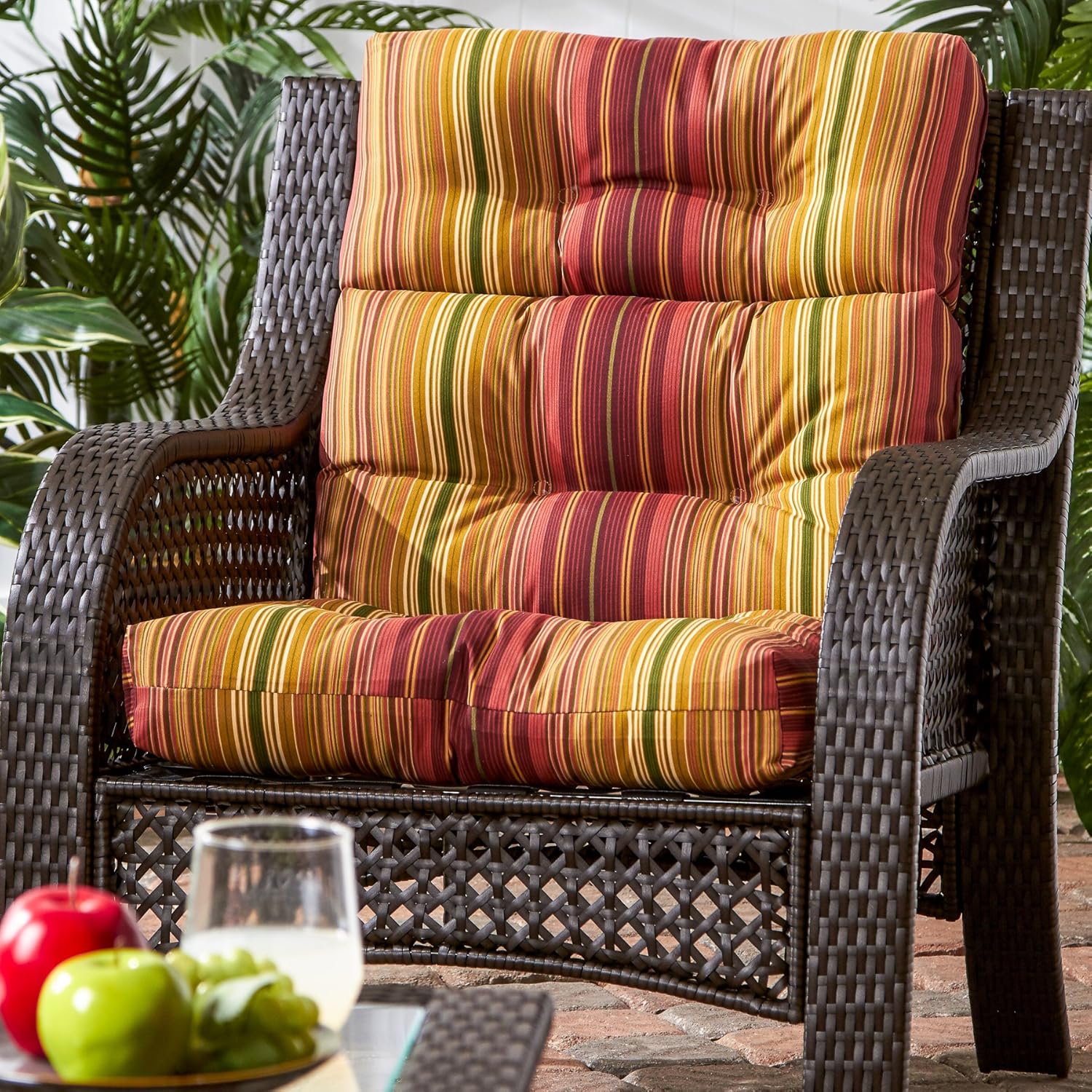 Greendale Home Fashions Outdoor 44 x 22-inch High Back Chair Cushion, Set of 1, Cinnamon Stripe